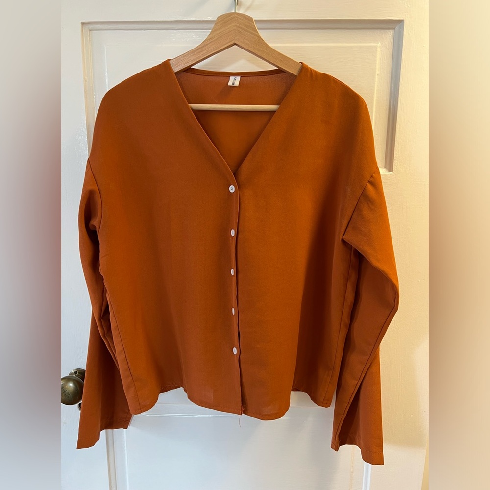 Rust V-neck Blouse